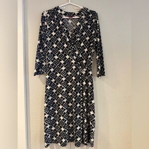 212 Collection Black and White Geometric 3/4 Sleeve Dress sz M